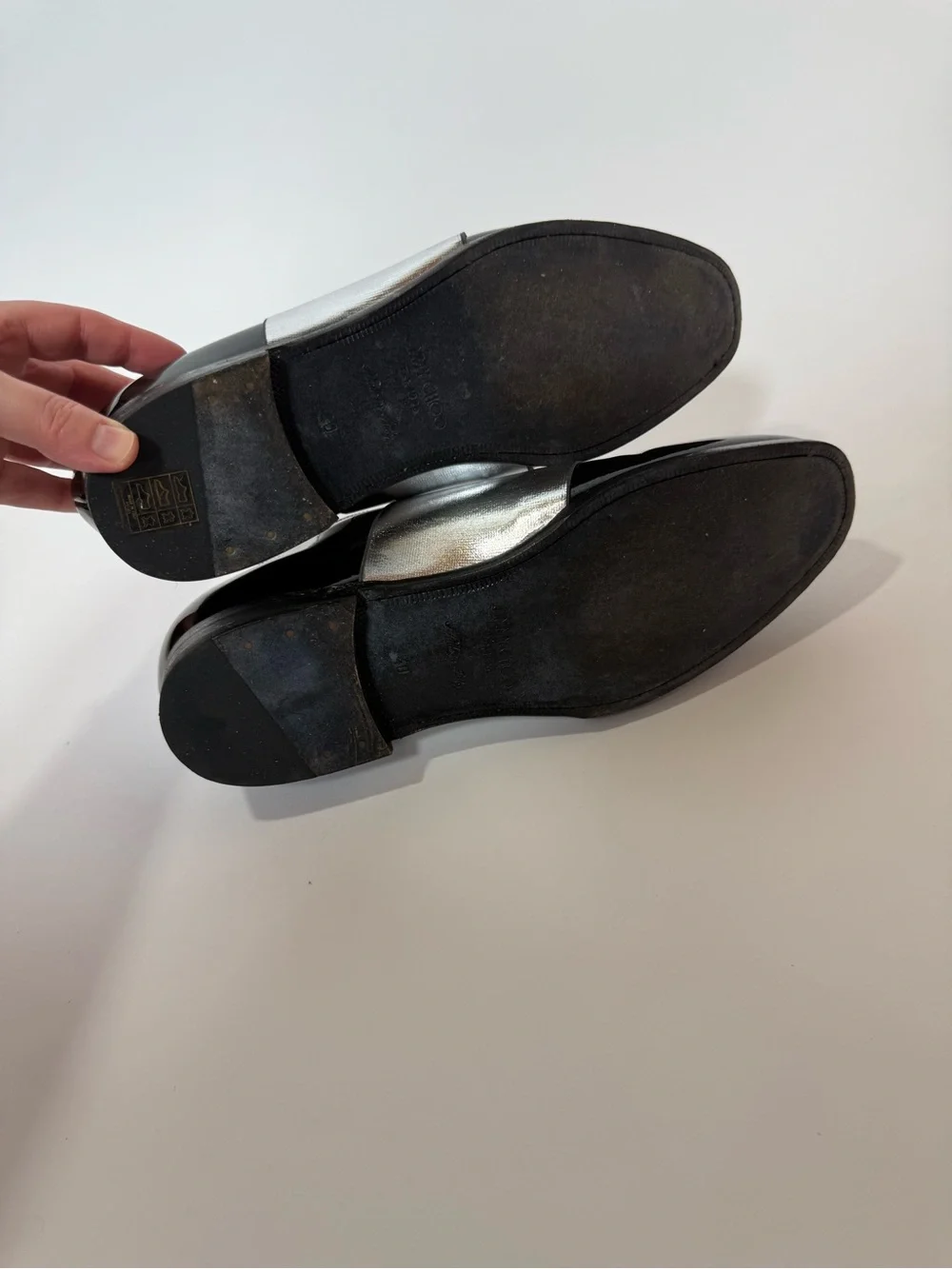 Jimmy Choo Black and Silver Patent Leather Slip-On Oxfords size 40